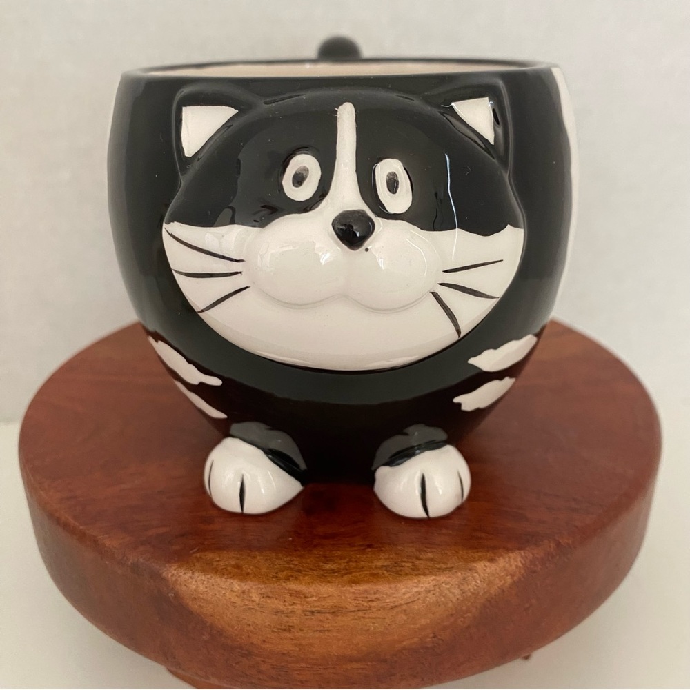 Pier 1 Imports Black & White Chubby Cat Mug
